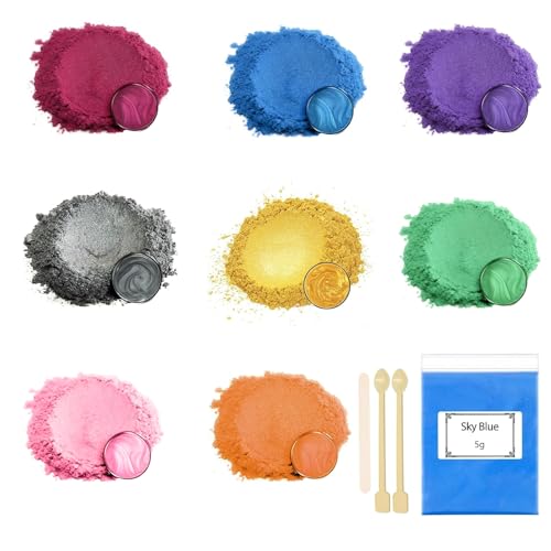 Cosyhav Mica Powder 8 Colours x 5 g Mica Powder for Epoxy Resin Pearlescent Resin Pigment Suitable for Soap Color Candle Color Cosmetics Nail Polish Bath Ball