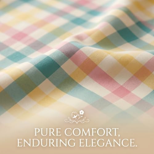 Image of BSB HOME 240 TC Cotton Feel Bedsheet with 2 Pillow Covers, Soft & Breathable Printed Double Bed Sheet for Bedroom, Fade Resistant & Easy Care - 90 x 100 Inches (228 x 254 cm) - Pastel Multi Plaid