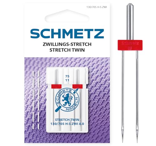 SCHMETZ | 2 Agujas para máquinas de coser | Gemela Stretch | 130/705 H-S ZWI 4.0 | Grosor 4.0/75