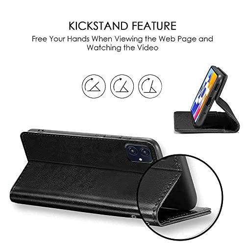 Image of WOW IMAGINE Shock Proof Flip Cover Back Case Cover for Samsung Galaxy M04 | F04 | A04e (Flexible | Leather Finish | Card Pockets Wallet & Stand | Black)
