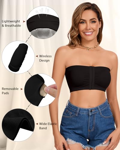 Image of Strapless Bra for Women Front Closure Non-Slip Wireless Bandeau Bra Padded Bandeau Tube Top 2026