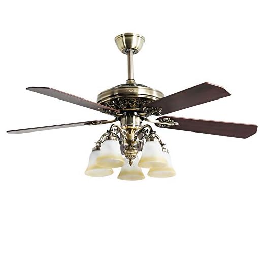 FINXIN Indoor Ceiling Fan Light Fixtures New Bronze Remote LED 52 Ceiling Fans For Bedroom,Living Room,Dining Room Including Motor,5-Light,5-Blades,Remote Switch
