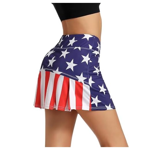 Pleated Tennis Skirt Golf Skort for Women with Pockets Shorts Athletic Workout Running Skirt Ruffle on Back (USA Flag, Small)