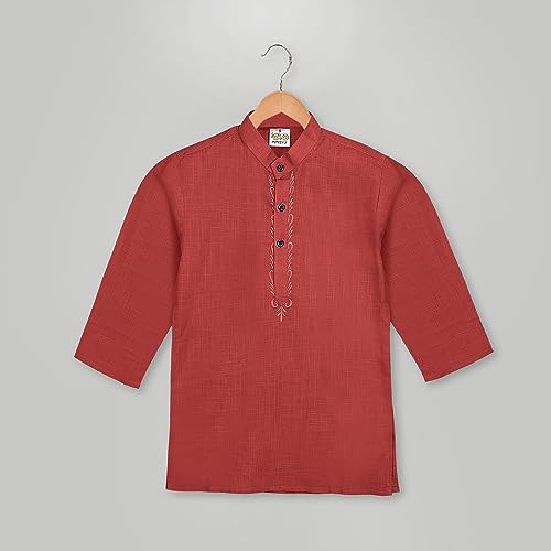Image of Baby Boys Ethnic Wear Cotton Kurta Pyjama Set with Embroidery
