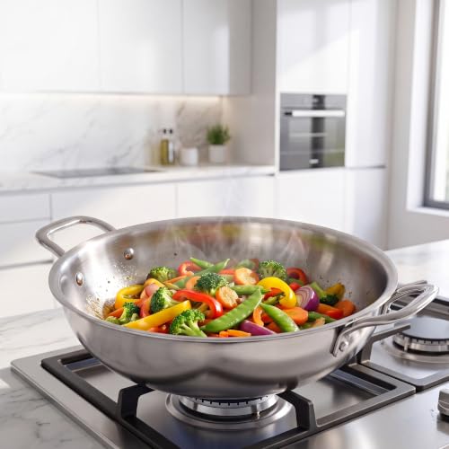 Image of HORNBILLS Triply Stainless Steel Kadai with Glass Lid, 1.8 L, 20 cm