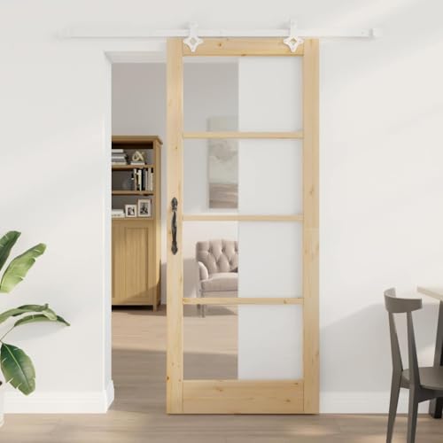 Iiaky Puerta Corredera con Herrajes Puerta Corredera de Interior Puertas Interior Cristal para Baño Salón Sala de Estar Cocina-Natural y blanco-86 x 211 cm/183 cm