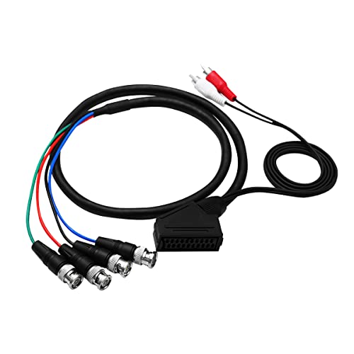 Female RGB Euro SCART to 4 RGB BNC and 2 RCA Adapter Audio Video Gaming Cable, Use for Sony PVM BVM Series Monitors，JVC Series TM-H1750CG TM-H1950CG Monitor, Neo Geo CD Console etc