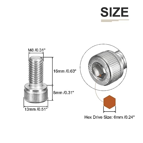 DTGN M8x16mm Socket Head Cap Screws Bolts, 25Pcs 304 Stainless Steel 18-8, Metric Machine Hex Socket Screw, Hex Drive - Image 2