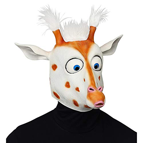 Widmann 10131378 Masque tête entière girafe avec yeux géants et poils en peluche Unisexe - Adulte Blanc/Marron