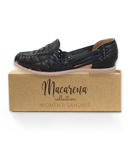 Image of Macarena Collection Leather Sandals for Women | Handmade Mexican Huarache | Woven Slip-On Shoes with Cushioned Insole | Artisan Crafted Genuine Leather