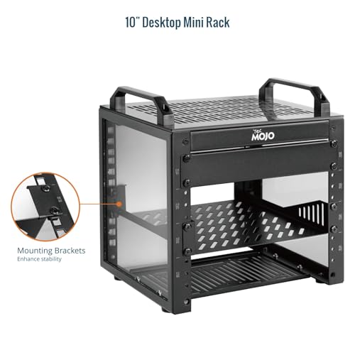 Image of Tecmojo 4U Network Rack, 10 inch Mini Server Rack with 2 Side Translucent Panels & 2 Top Handles, 7.87 inch Deep, for 10 inch IT Equipment & A /V Devices, Black
