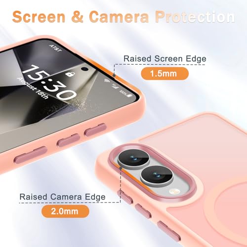 Image of YENAPOON for Samsung Galaxy S25 Edge Case, Matte Magnetic Case, Pink | Fit for Magsafe, Screen Protector Included, Translucent Frosted Slim Shockproof Protective Phone Cover