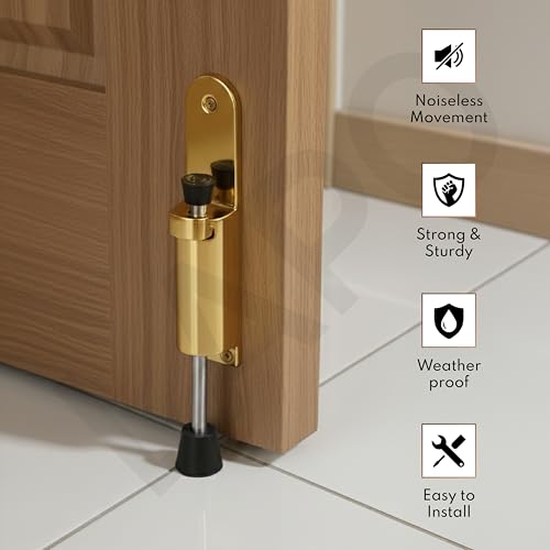Image of LAPO Elegant Pedal Operated Extendable Door Stopper for Home, Office & Hotel Room, Adjustable Length with User-Friendly Installation, 3 Years Warranty (Gold Finish, Pack of 1)