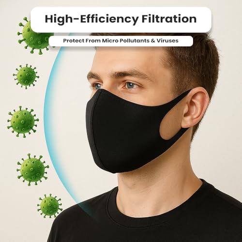 Image of Yugan Anti Pollution Reusable and Washable Face Mask for Adult, Unisex, Soft Breathable Oxford Fabric (Black)