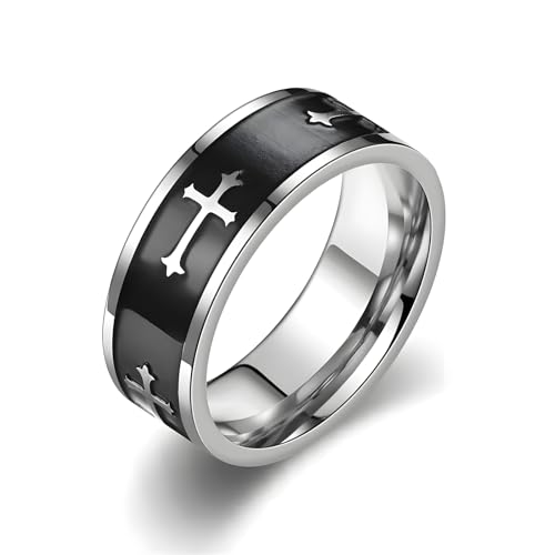 Mens Stainless Steel Cross Ring for Christian Baptism Men Wedding Bands Party Faith Promise Statement Rings