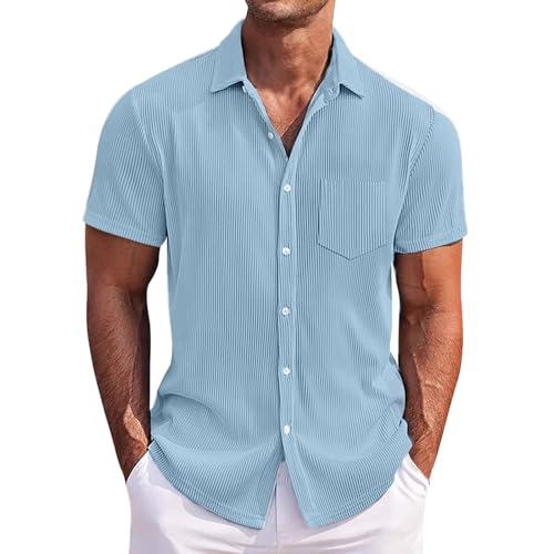 Chemise à rayures contrastées pour homme, tissu respirant pour la plage et l'été