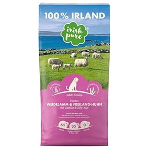 Irish Pure Trockenfutter Adult | 4kg | Weidelamm & Freiland-Huhn mit Kelp-Alge | Hoher Fleischanteil | Getreidefrei | Sensitiv | Hundetrockenfutter | Hundefutter für alle Rassen
