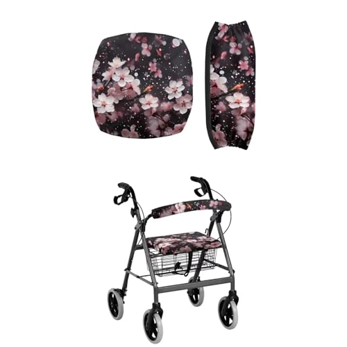 LedBack Floral Walker Accessories Cherry Blossom Decor Lightweight Soft Rollator Walker Seat and Backrest Covers Protective Cover
