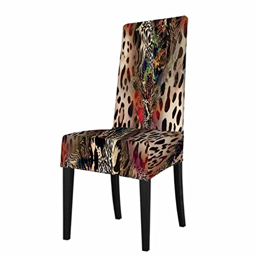 Numland 1 Pack Leopard Print Dining Room Chair Covers Jungle African Animal Skin Texture Cheetah Wildlife Camouflage Short Stretchable Polyester Removable Washable for home Restaurant Banquet