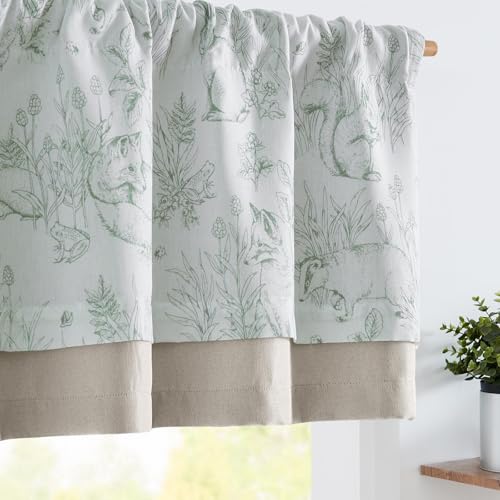 Jinchan JC009DYM-PT-5018C06 Linen Valance Curtain For Windows Animal Printed Valance 18 Inch Farmhouse Valance For Kitchen Living Room Blackout Double Layer Toile Modern Valance Rod Pocket 1 Panel Green cover