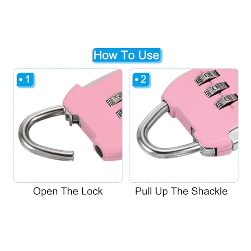 Image of PATIKIL Security Steel Cable with 3 Digit Combination Lock, 2 Set Travel Padlock 3.3Ft Coated Safety Wire Rope Double Loop for Luggage Suitcase, Pink