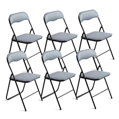 THE SECRET HOME - Pack de 1, 2, 4 y 6 Sillas Plegables Acolchadas - Asiento Auxiliar para el Hogar - Ideal para Cocina, Comedor, Salón, Dormitorio - 44 x 46 x 79 cm (6, Gris/Negro)