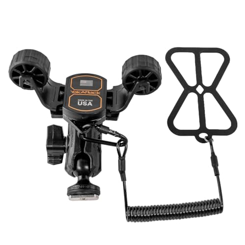 YakAttack RotoGrip Phone Holder with 1 Screwball Track Mount | Adjustable Cell Phone Mount for Kayaks | Fits GearTrac & Track Systems | Secure Kayak Phone Holder for Fishing Made in USA