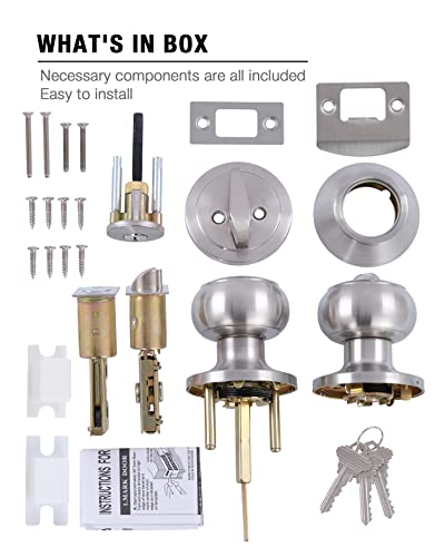 Gitrang All Keyed Identical Deadbolt Door Knob Single Cylinder Deadbolt Lock Combo Set, Classic Satin Nickel Exterior Door Knobs With Deadbolt Entrance And Front Door Lock #TOP5
