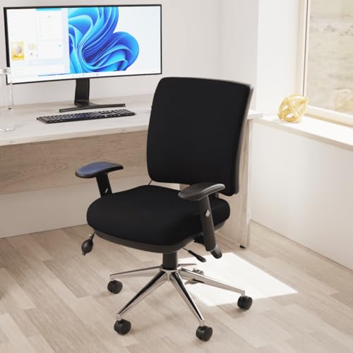 Image of OPO Chiro Medium Operator Chair with Folding Arms | Executive Swivel Chair with High Back Large Seat and Tilt Mechanism | Polished Chrome 5 Star Base with Height Adjustable Arms Black Black Fabric