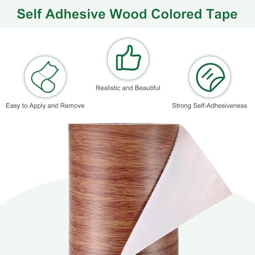 Image of M METERXITY 2-Roll Wood Grain Repair Tape, 2.24in x 15ft Textured Realistic Self-Adhesive Wood Floor Tape Contact Paper for Furniture /Floors /Home [Dark Brown Pine]