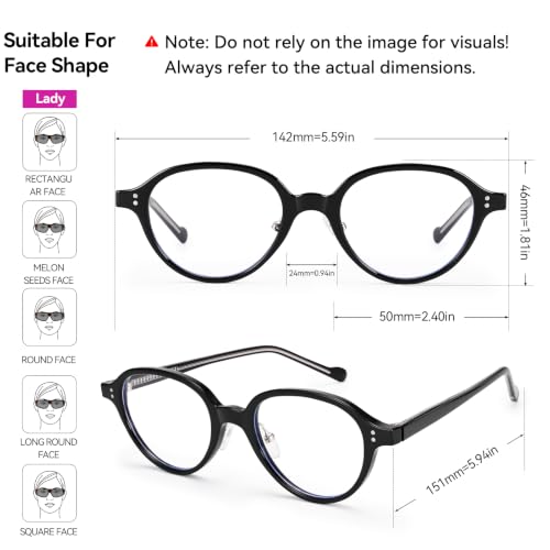 Image of Dollger Blue Light Blocking Glasses For Woman Men TR90 Retro Round Computer BlueLight Glasses Clear Lens Non-Prescription Black