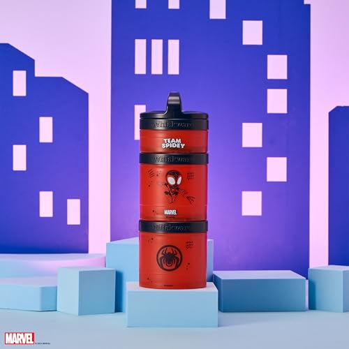 Image of Whiskware Spider-Man Team Spidey Stackable Snack Containers for Babies, Kids, and Toddlers, 3 Stackable Snack Cups for School or Travel, Cupholder Friendly, Miles Morales