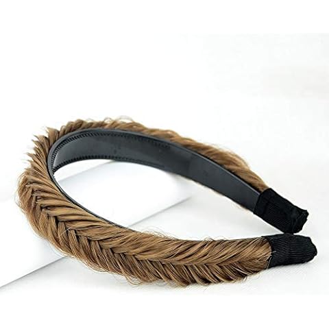 BOBIYA Wide Chunky Plaited Braided Headband Hair Band Synthetic Braid Hairpieces with Teeth Piano Two Tone Colors Accessories for Women Girl Wide 1.2 Inch (Claybank) Cover
