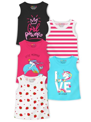 Image of Trampoline Girls Sleeveless T-Shirt Pack | Cotton Blend Summer Tees with Cute Prints | Soft & Breezy Tank Tops for Kids | Vibrant Colors for Everyday Play