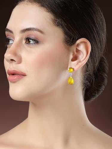 Image of Karatcart Silver Tone Green American Diamond Drop Earrings for Women
