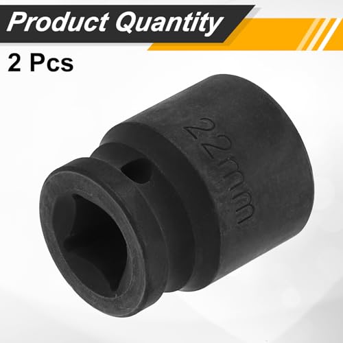 Image of HARFINGTON 2pcs 1 /2 inch Drive x 22mm Shallow Impact Socket 12-Point Metric CR-V Steel Spindle Nut Impact Flip Sleeve for Home Auto Nuts Bolts Repair