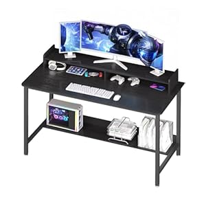 WOODYNLUX Computer Desk with Shelves, 32 Inch Gaming Writing Desk, Study PC Table Workstation with Storage for Home Office, Living Room, Bedroom, Metal Frame, Black
