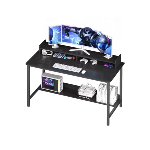 WOODYNLUX Computer Desk with Shelves, 32 Inch Gaming Writing Desk, Study PC Table Workstation with Storage for Home Office, Living Room, Bedroom, Metal Frame, Black