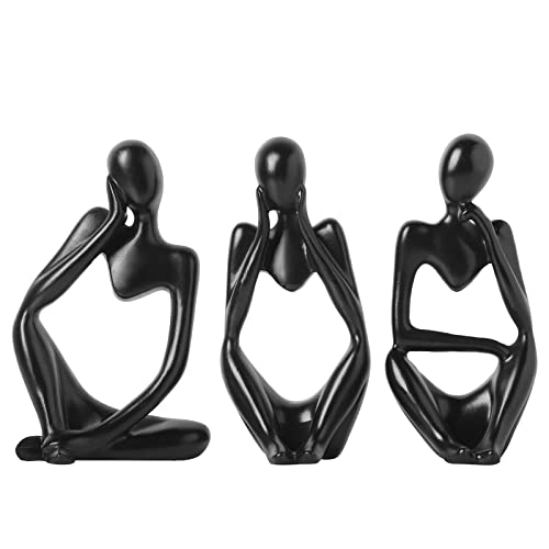 BrownLove 3pcs Decor Blcak Thinker Statue Abstract Art Sculpture，Resin Collectible