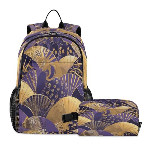 Sac à dos étudiant violet art abstrait or pour enfant garçon avec sac à lunch voyage