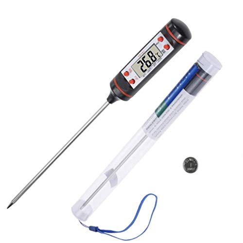 Haushaltsthermometer Kochthermometer Küchenthermometer Einstichthermometer sofort lesen mit langer Sonde, Digital LCD,Ablesbar -50°C- 300°C, °C/°F Umschaltbar Thermometer mit Schutzhülle Cover