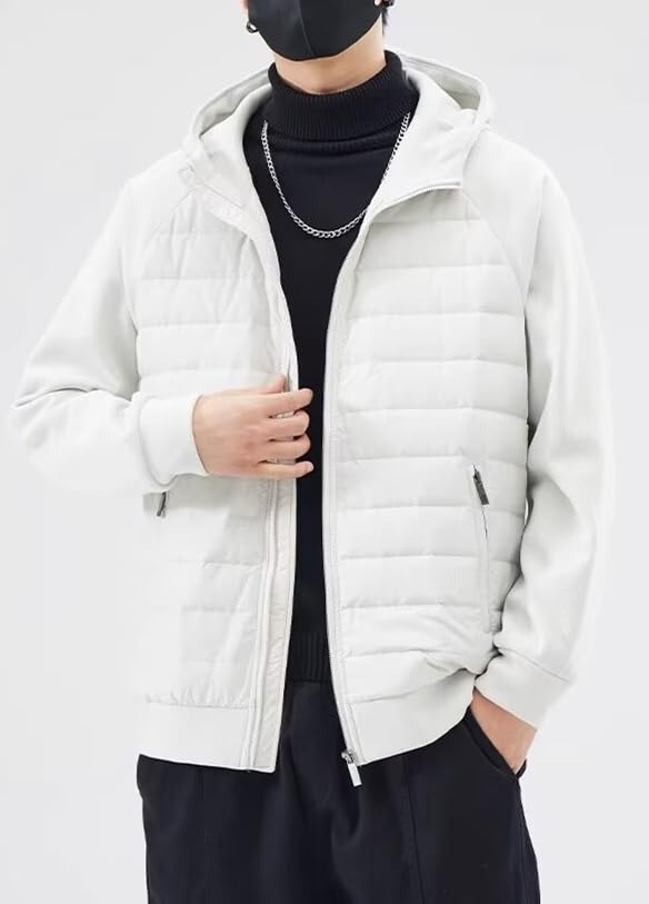 Image of Mens Puffer Jacket with Hood Packable Lightweight Quilted Jacket Full Zip Casual Splicing Winter Coats