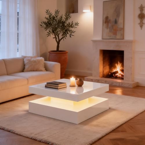 White Contemporary Coffee Tables - LED Coffee Tables with Lights