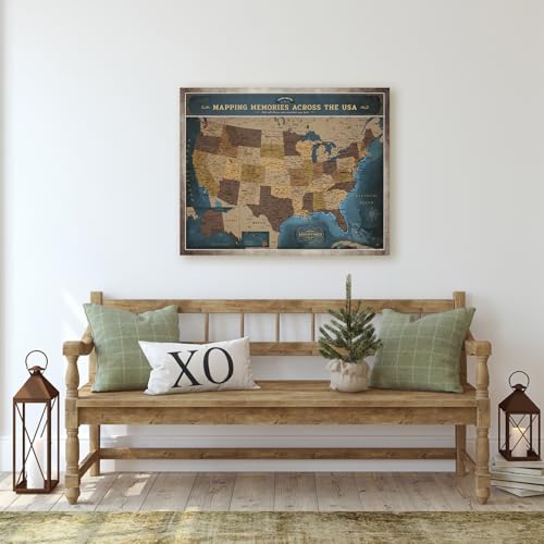 Image of DECORARTS USA Travel Map with Pins, Deep Blue USA Map Pin Board, 20x16'' | US Map for Travel Tracking, Push Pin Travel Map for Bedroom Home Study Office Decor, Ready to Hang