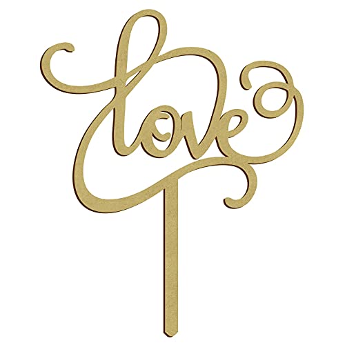 Decoración de boda Love 12 x 15 cm Decoración para tartas de madera ecológica (dorado) Cover