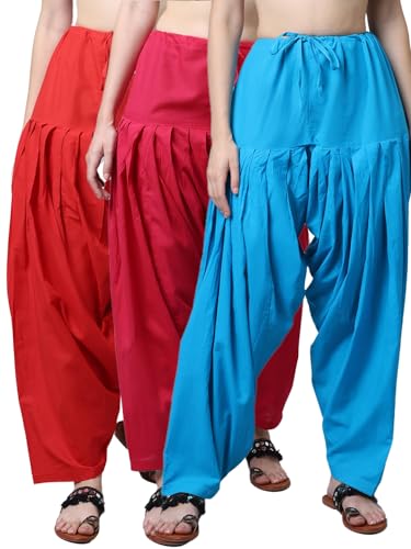 Image of Pistaa's Women's Regular Fit High Rise Combo of 3 Solid Pure Cotton Patiala Salwar