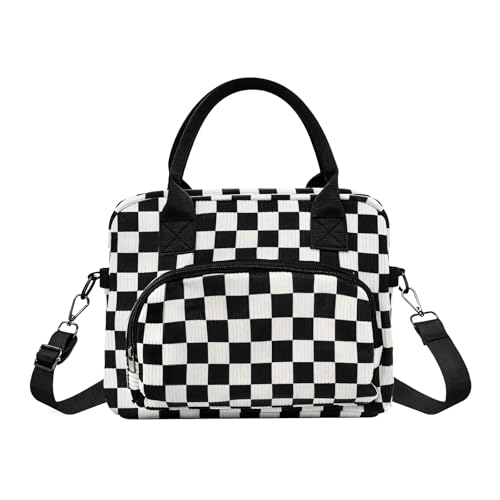 Image of ZYXBBD Cool Bag Small for Women Men, Lunch Bag Insulated with Metal Buckles & Elastic Pockets, Foldable Mini Cool Bag for Work, Picnic, On the Go (Black-White)