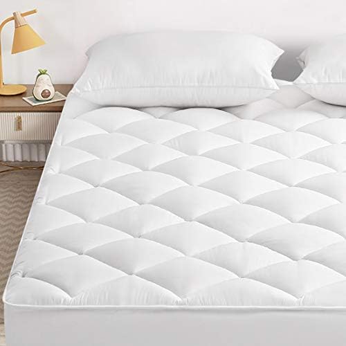 SOPAT Reversible Mattress Pad Cover Quilted Fitted Cooling Mattress Topper Pillow Top with Down Alternative Fill (8-21" Fitted Deep Pocket) for All Season (King`, White)