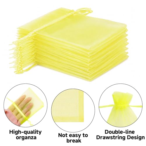 Image of joycraft 50Pcs Lemon Yellow Organza Bags - 2.7x3.5 In Sheer Jewelry Mesh Pouch, Small Party Favor Drawstring Pouch for Wedding, Birthday, Baby Shower, DIY Craft