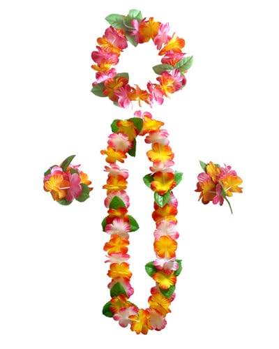 CULEB Ensemble de Colliers à Fleurs Hawaïennes,Collier Hawaien Fleurs, Bandeau et Bracelet, Décoration de Fête Hawaïenne, pour Carnaval,Fête Sur Plage,Cheerleading,Mariage(B)